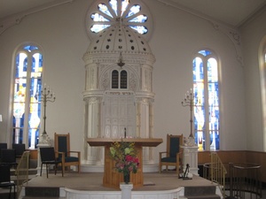 Click photo to download. Caption: Inside Congregation Berith Sholom of Troy, NY. Credit: Paul Foer.